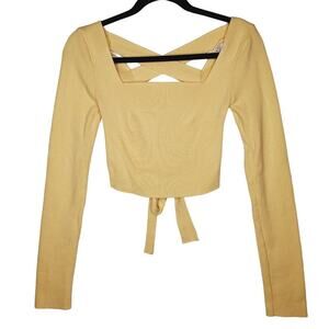 LE LIS Corset Lace-Up Top Butter Yellow Small Square Neck Crop Balletcore Buckle